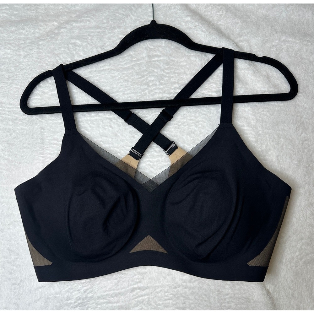 Honeylove Crossover Bra Women 1X Black Tan Wireless Adjustable Straps
